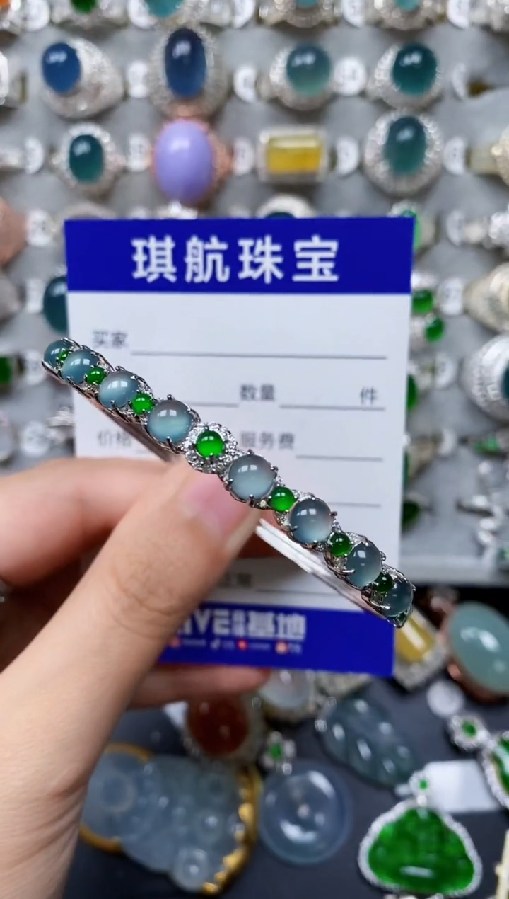 【闪购商品】翡翠手镯银S925镶嵌0458