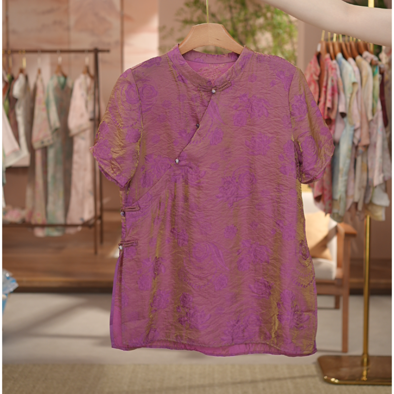 《玫影流金-短袖》新中式提花国风时尚休闲透气短袖