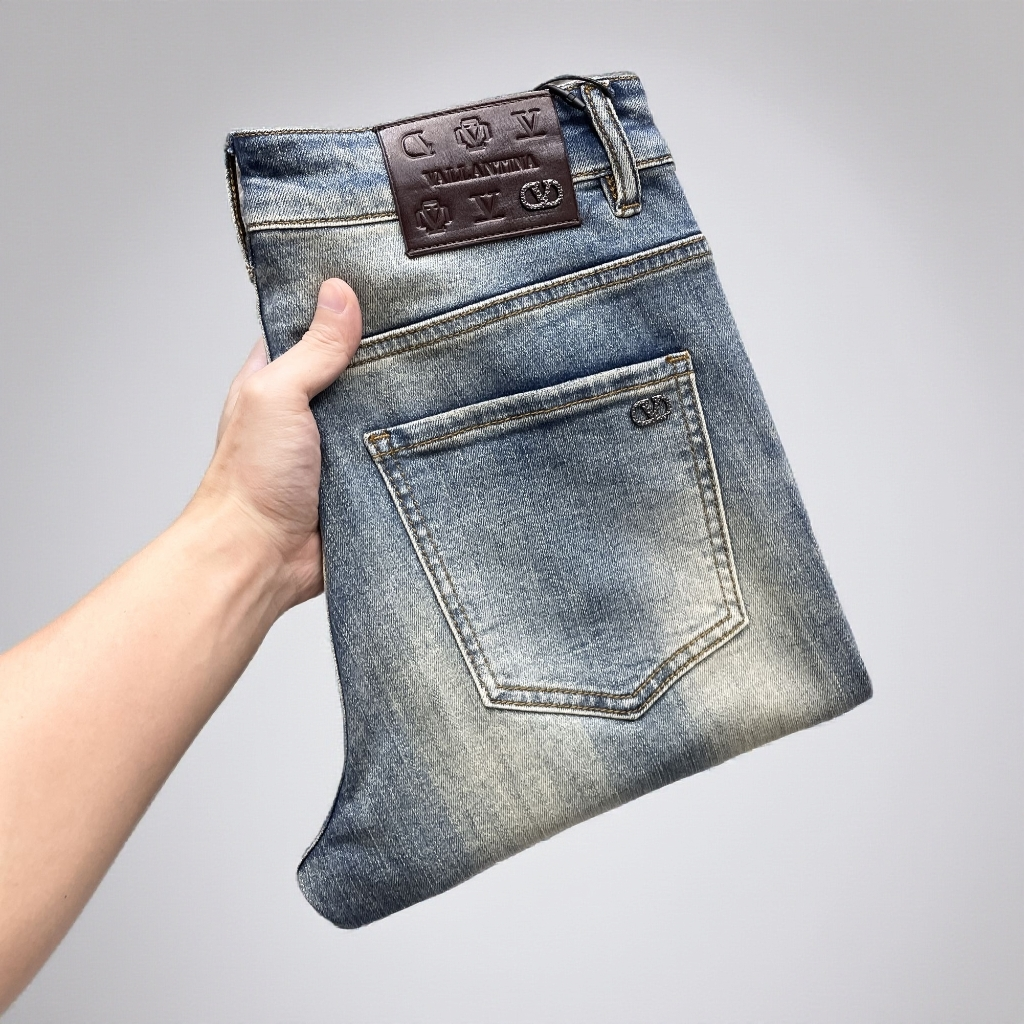 男中腰美式休闲风秋冬水洗牛仔裤轻奢潮流渐变色修身小直筒男长裤