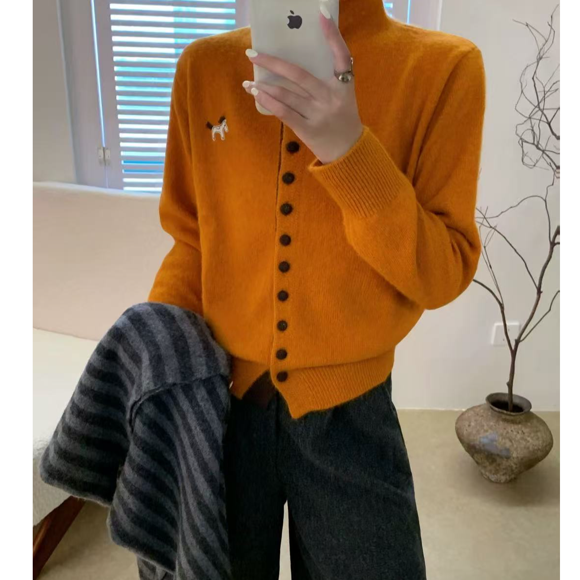 【小马提花】气质开衫女外套气质单排扣宽松上衣