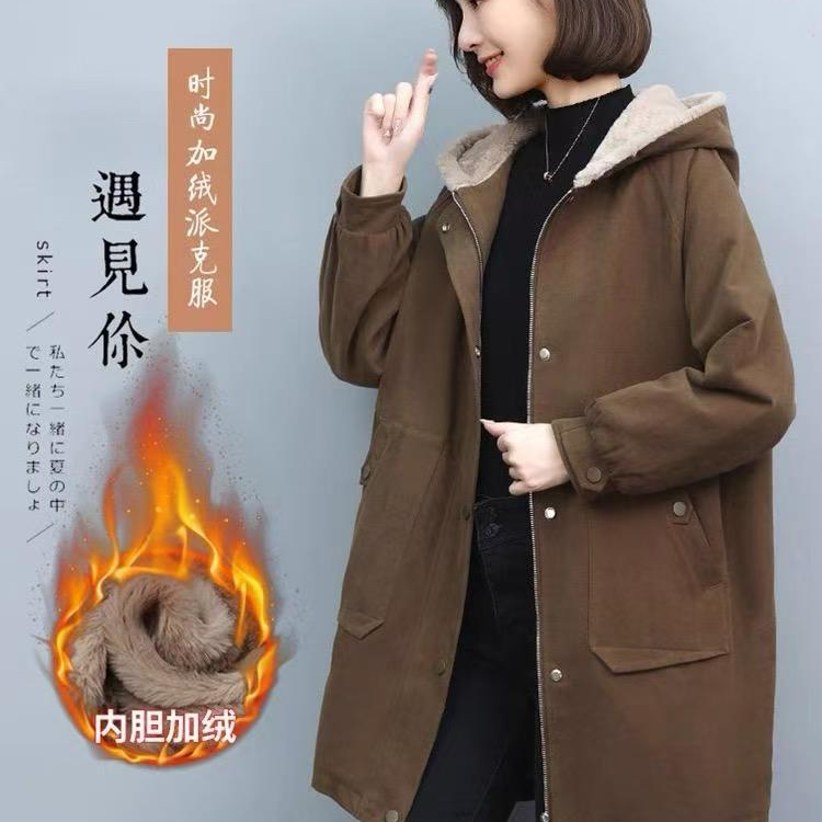 百搭宽松长款中长款大衣中老年女款派克服冬季派克服