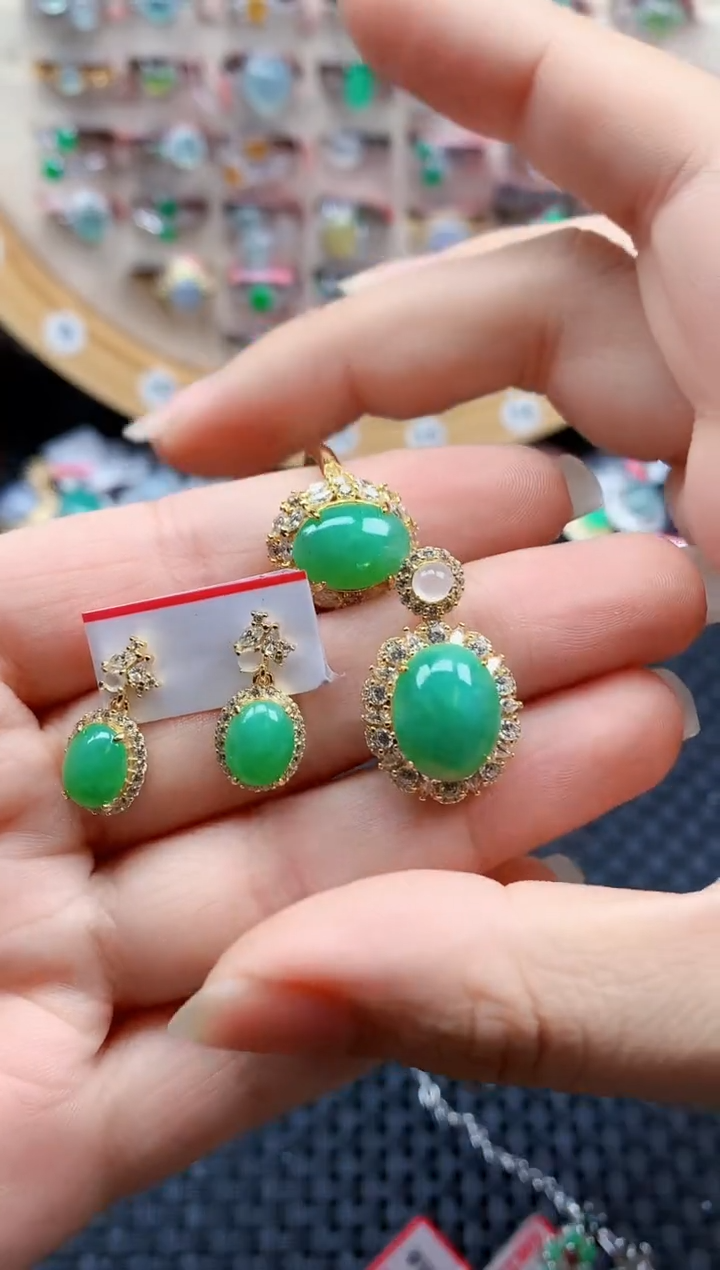 银S925镶嵌戒指翡翠天然A货缅甸翡翠