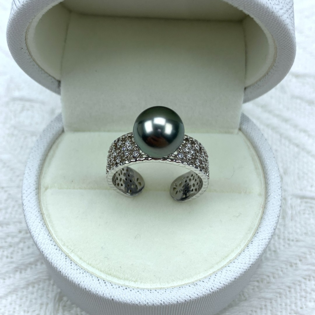 【年终特价】海水珍珠大溪地戒指9-10mm极强光正圆时尚百搭送人礼物