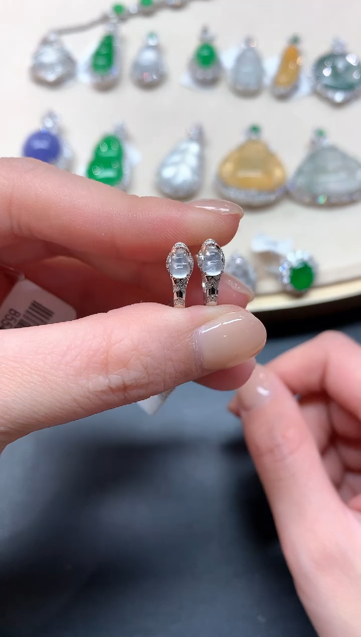 翡翠18K金镶嵌耳饰A50（多样性发其一件）|1980