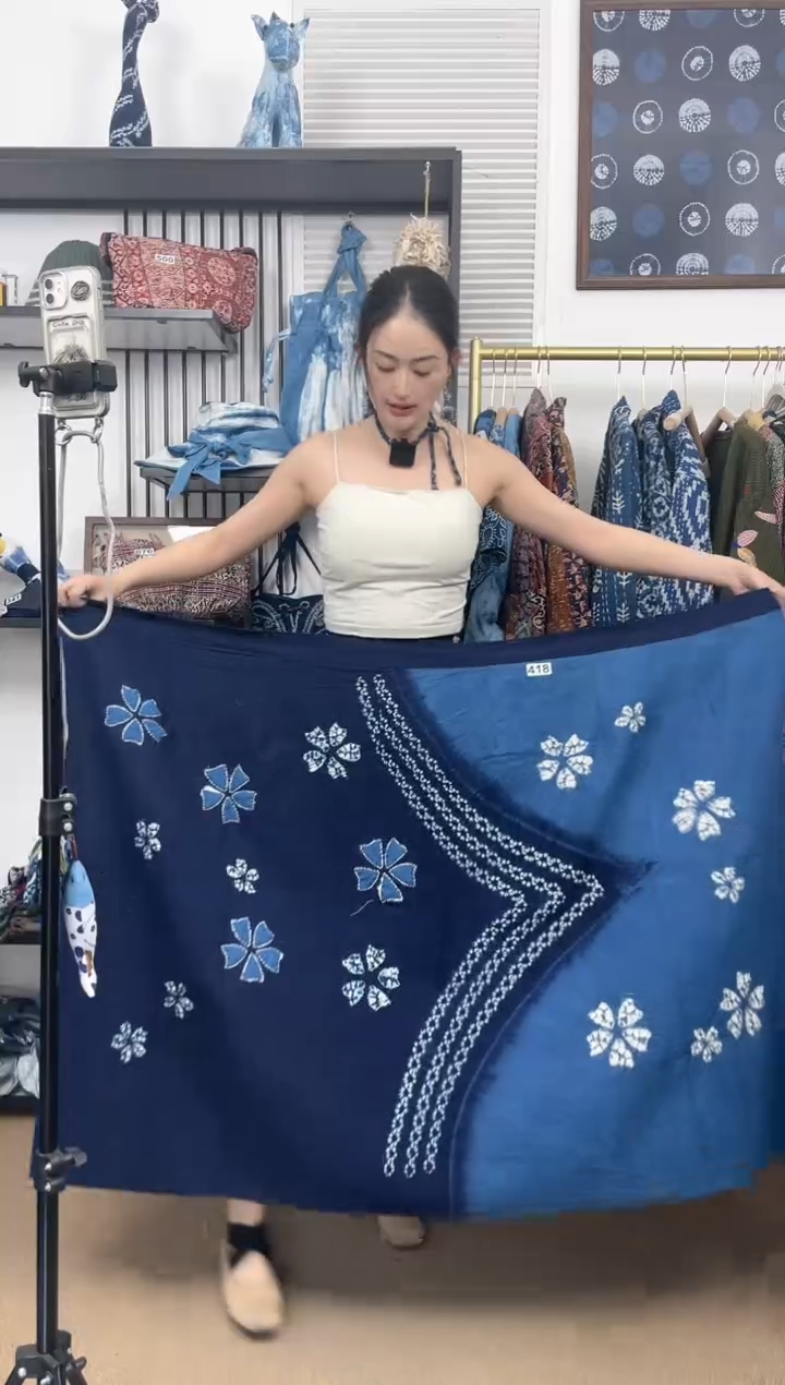 【闪购商品】贴布绣古法冷染白族扎染手工裹裙90cm