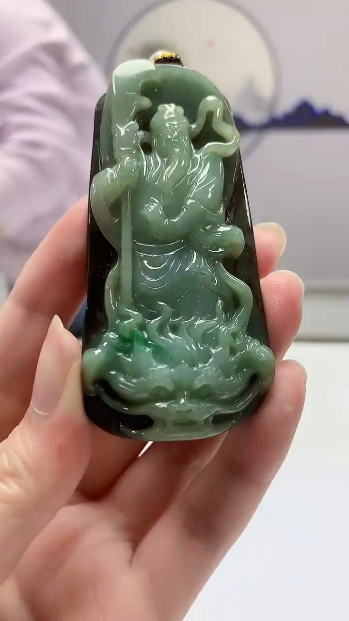 【闪购商品】定制翡翠未镶嵌4902zm-毛货挂件13关公
