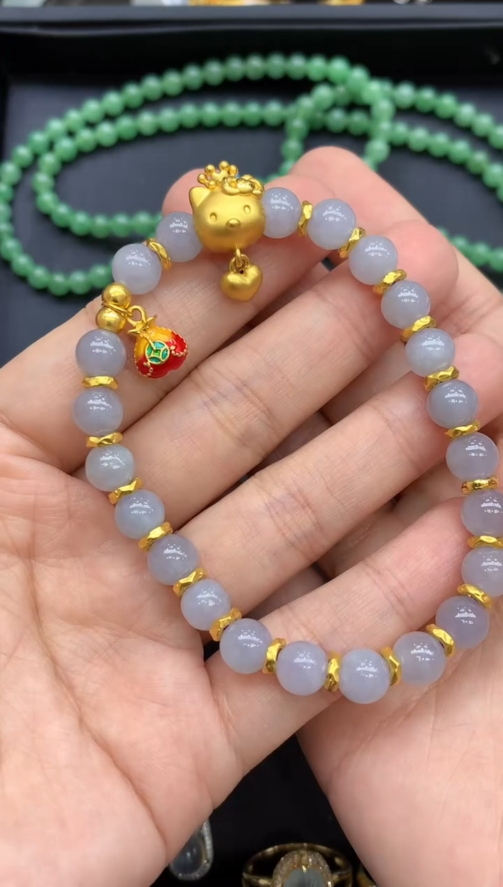 足金镶嵌手链翡翠433-中国好珍宝