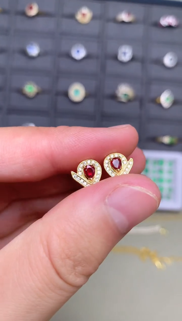银S925镶嵌耳饰红宝石耳饰