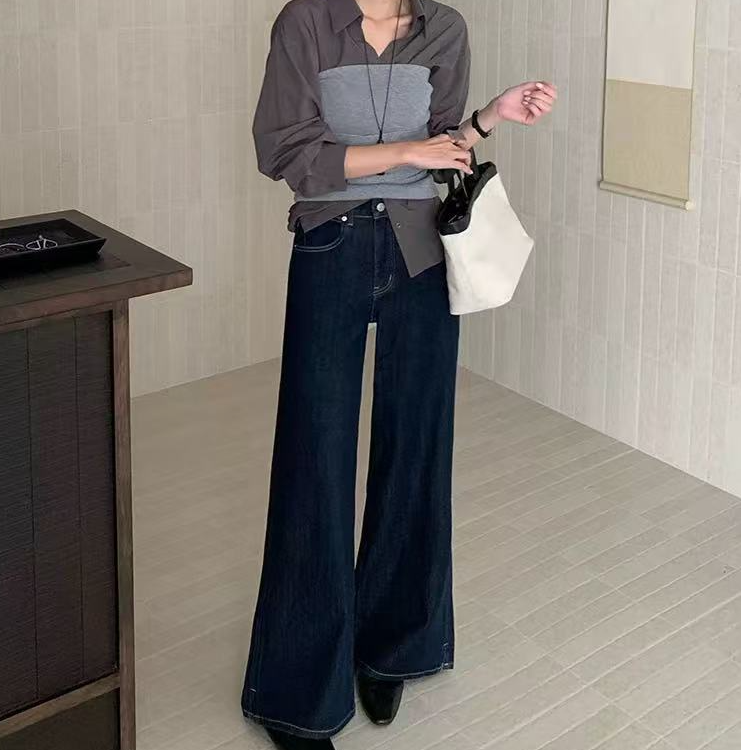 A-02【樱】牛仔裤女秋冬季新款显瘦直筒垂感阔腿裤