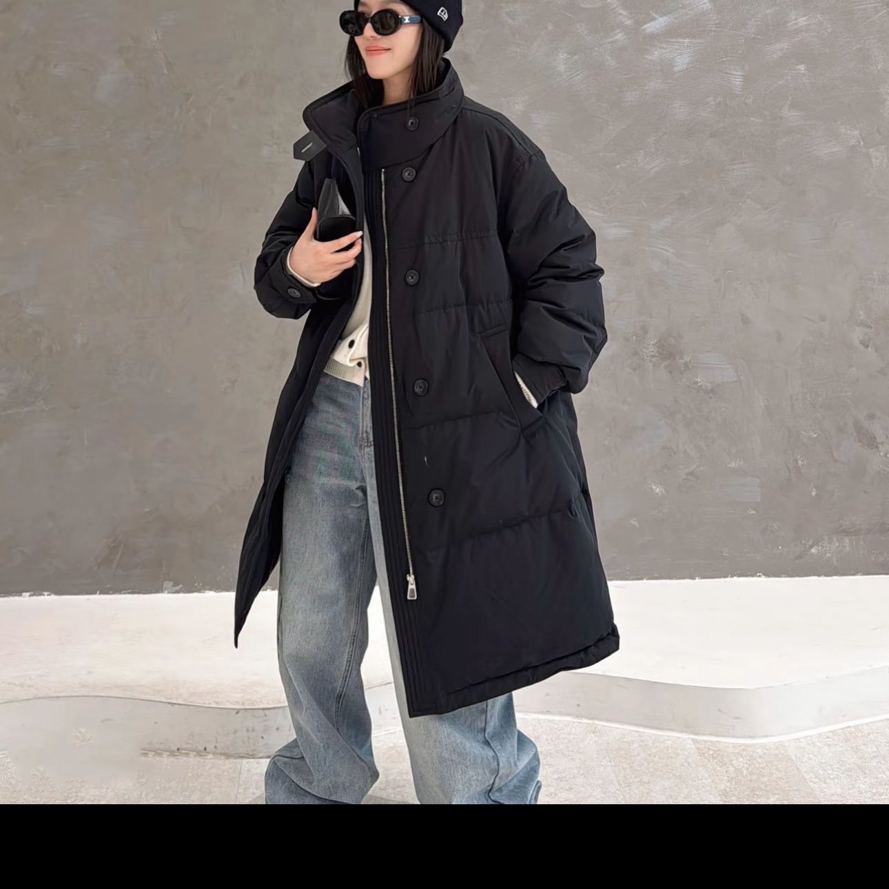 米莱Jiaer/冬季新款百搭休闲宽松版小翻领中长款羽绒服29886