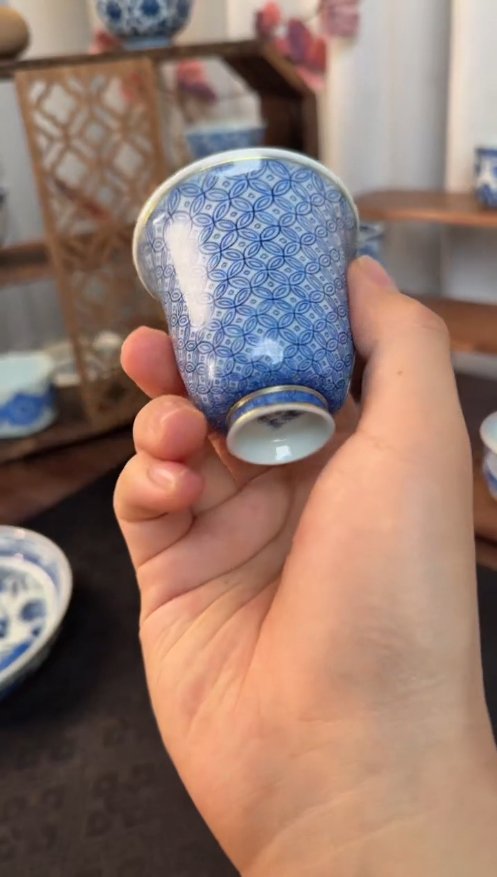 杯子瓷描金钱多多闻香杯