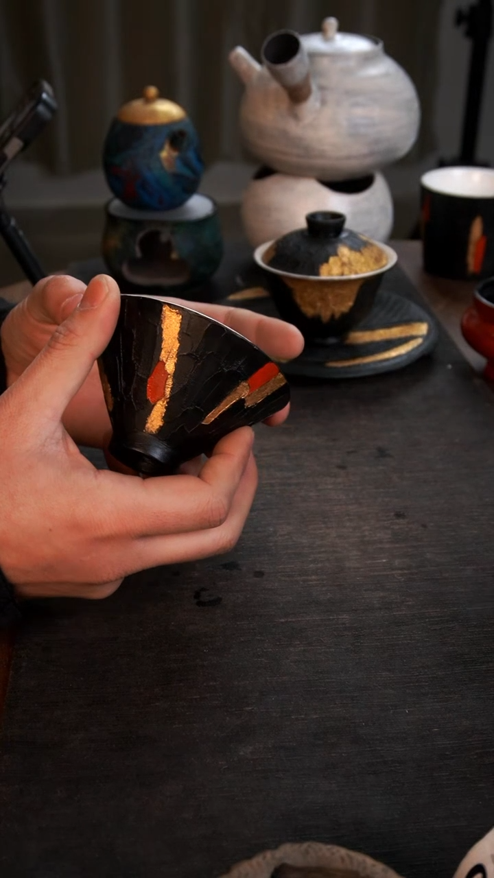 【闪购商品】其他大漆黑红金杯048小康茶器