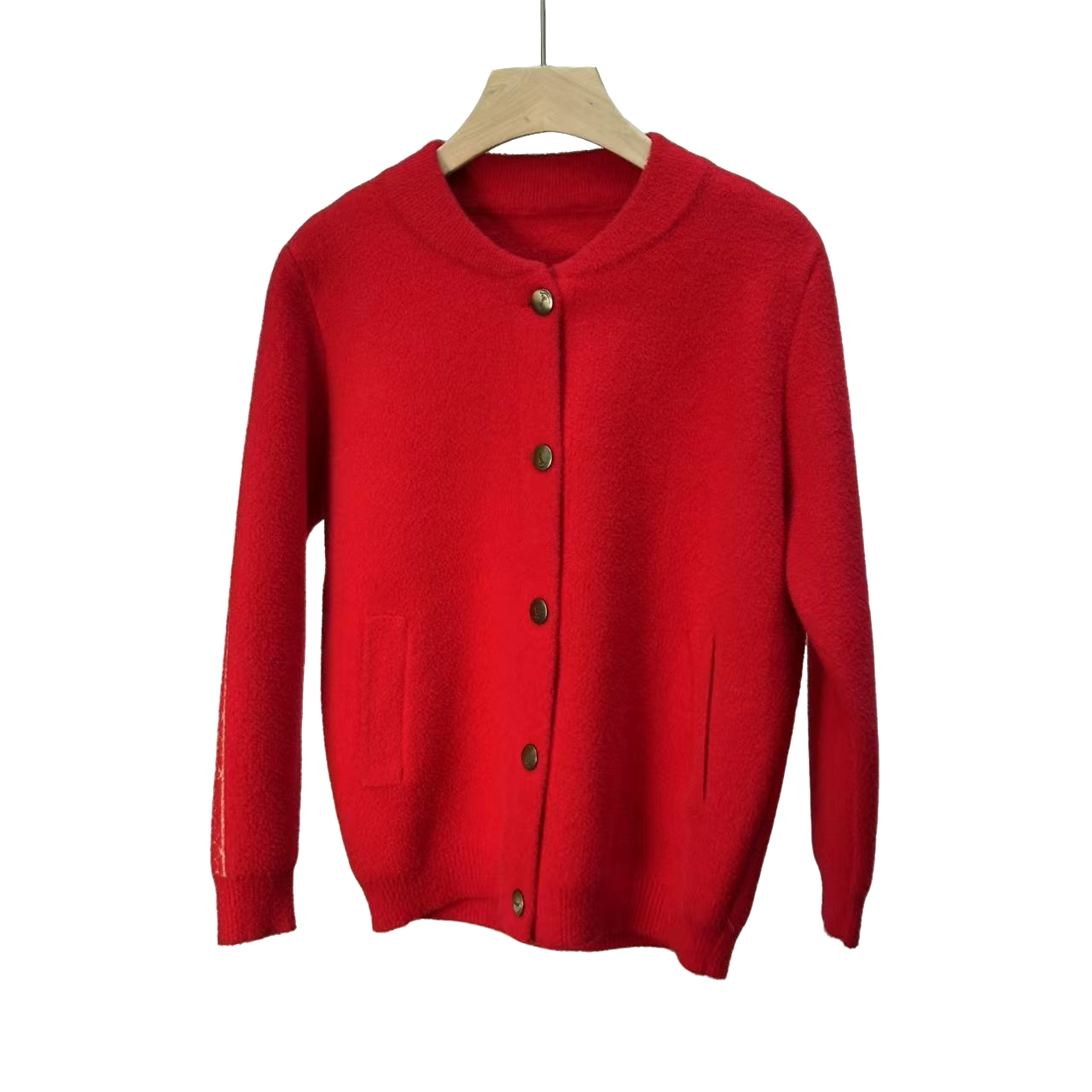 A20款红色雪尼尔长袖针织外套女士秋冬新款网红时尚百搭短款圆领