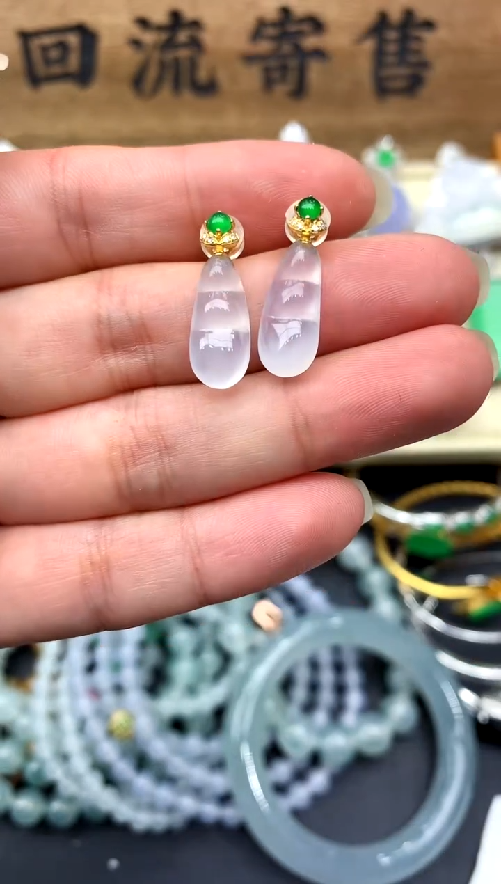 【闪购商品】翡翠耳饰18K金镶嵌165-中国好珍宝