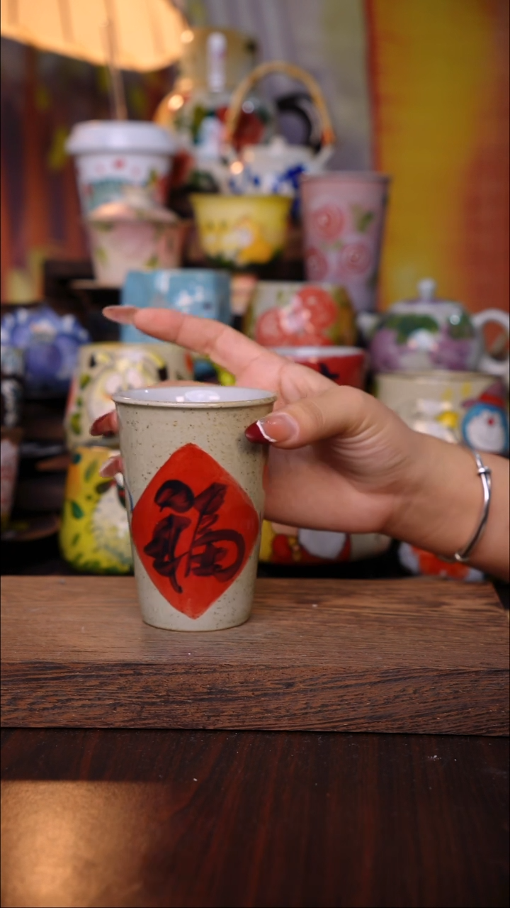杯子陶泥垚手作 景德镇手工手绘陶瓷器物
