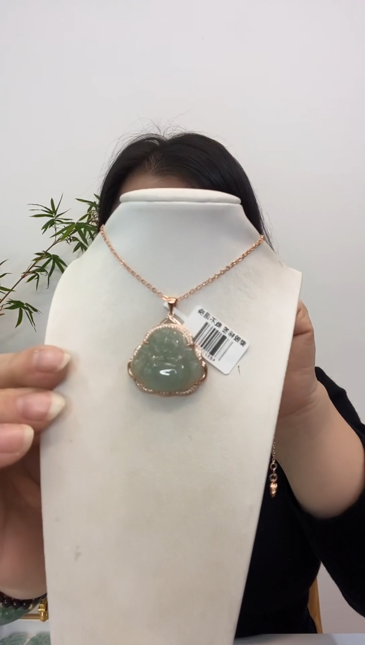 【闪购商品】翡翠吊坠(赠链)银S925镶嵌小佛玫瑰边
