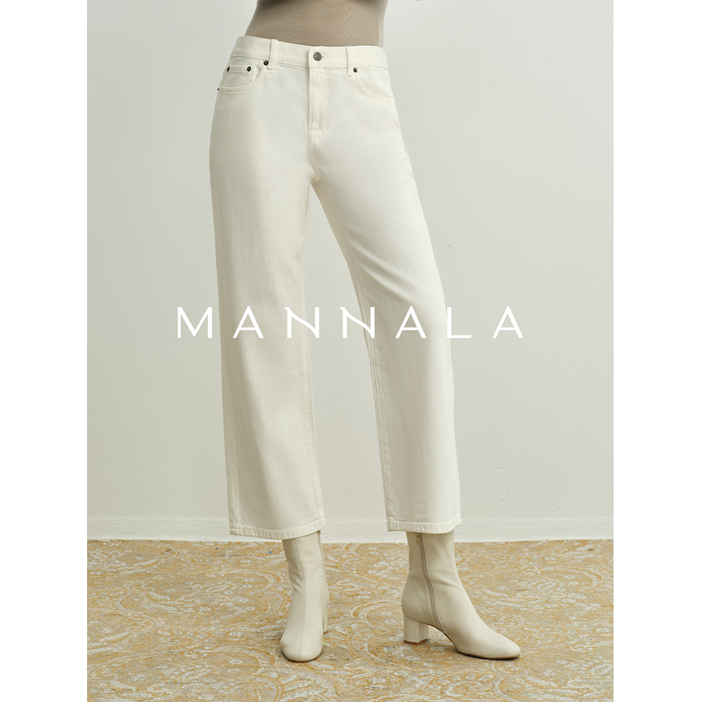 MANNALA丨烟管白牛 土耳其进口白长直弹力四季万能牛仔裤 Q9168