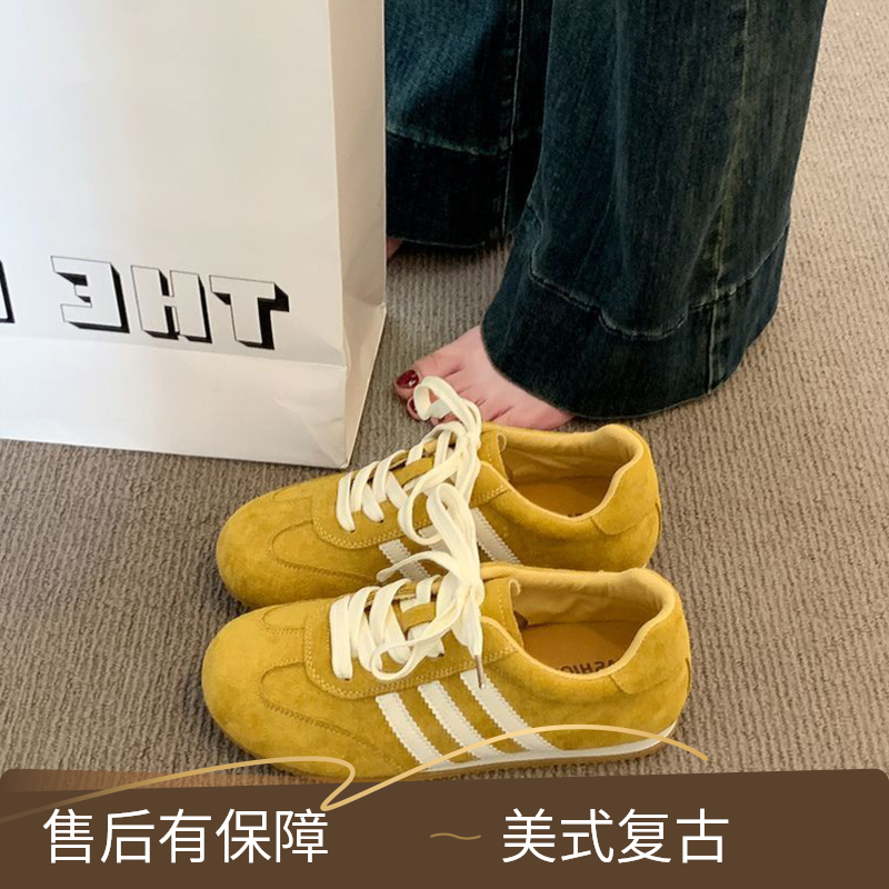 美式复古轻便百搭德训鞋2025春季新款休闲平底鞋多巴胺色系
