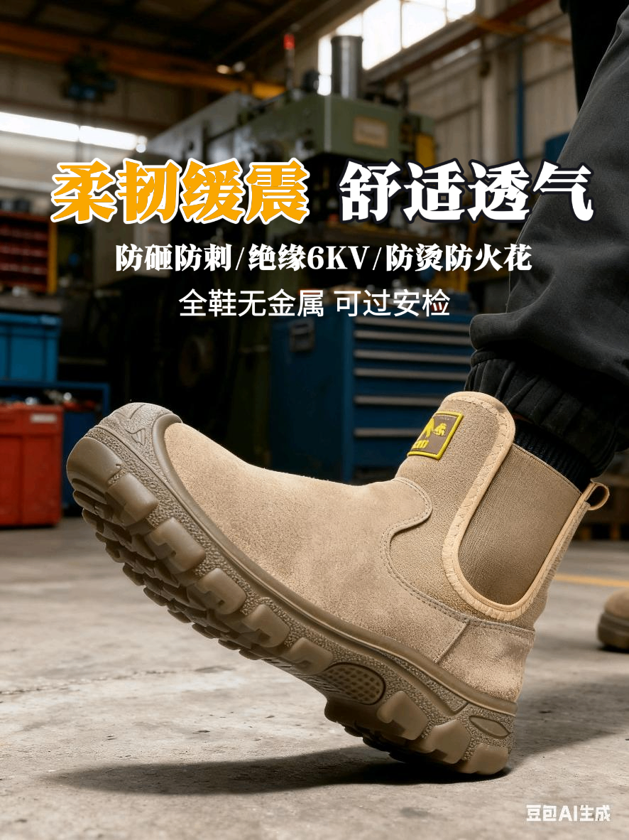 男款高帮无金属劳保鞋塑钢包头防砸防刺穿绝缘工作鞋