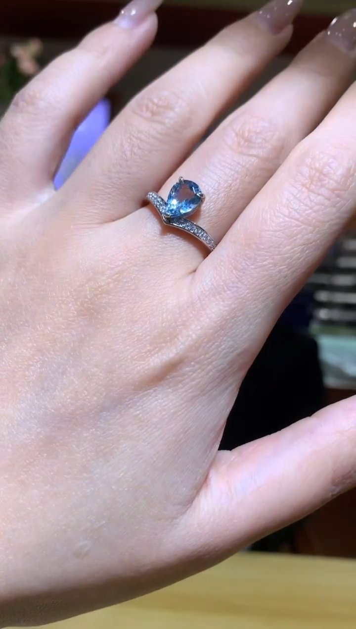 银S925镶嵌戒圈海蓝宝石【宝石世家严选】