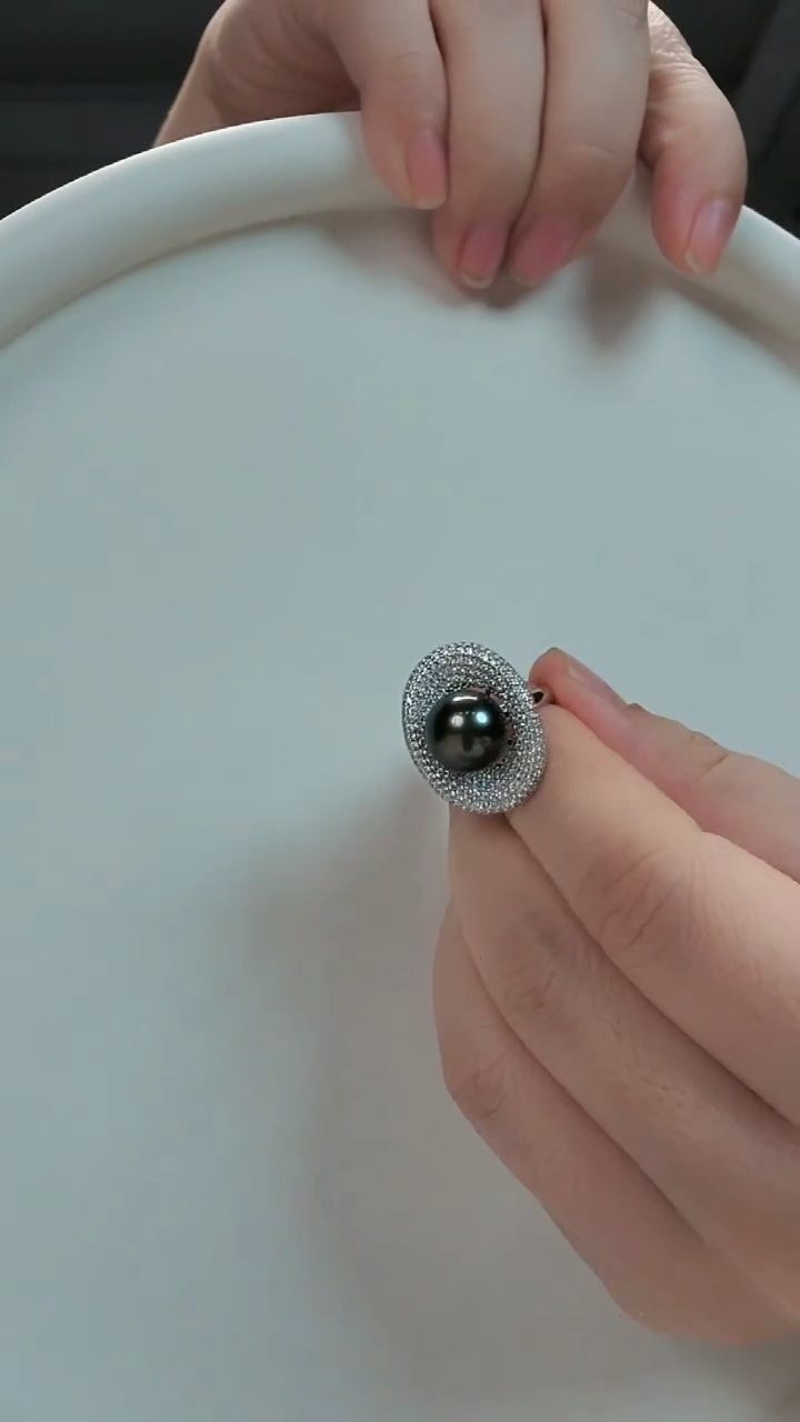 【闪购商品】海水珍珠戒圈银S925镶嵌大溪地聚宝盆戒指