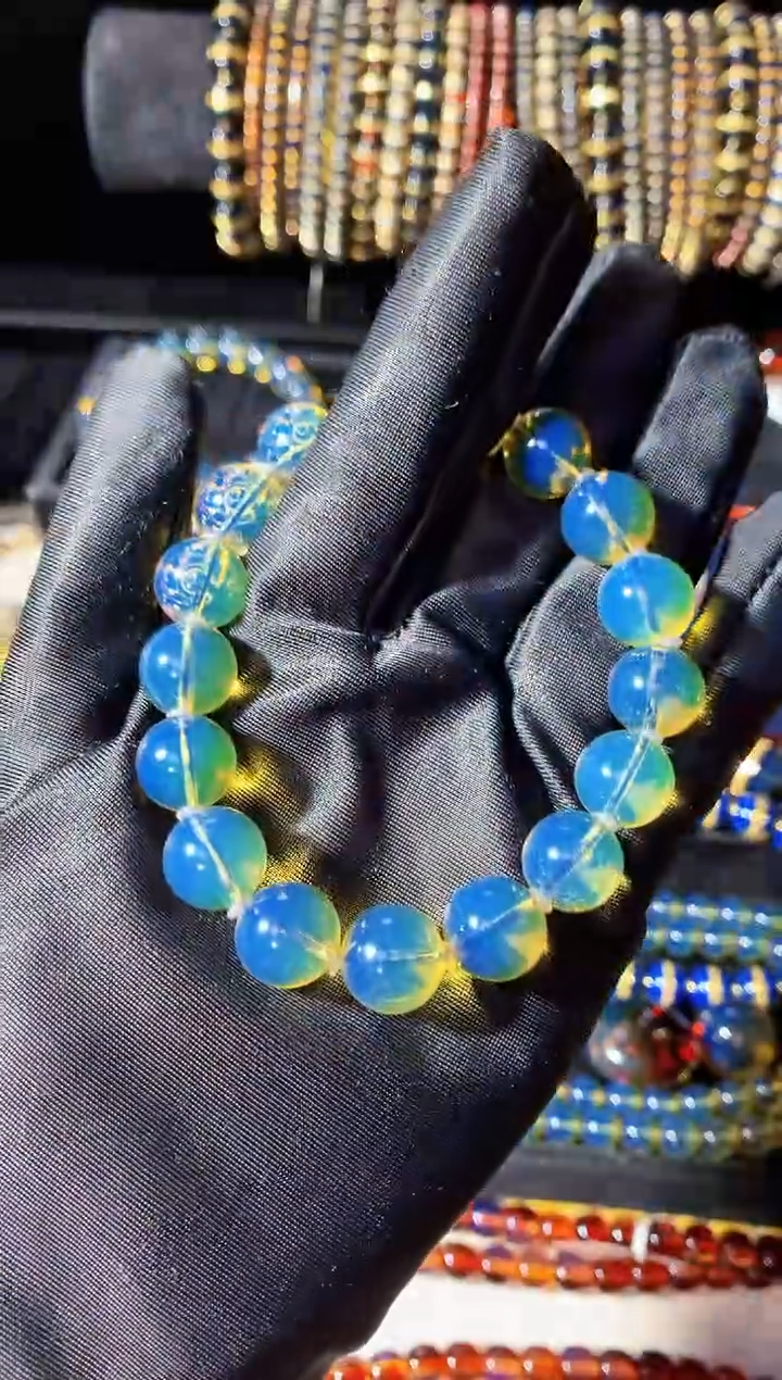 未镶嵌琥珀珠宝奇石12mm高蓝手串