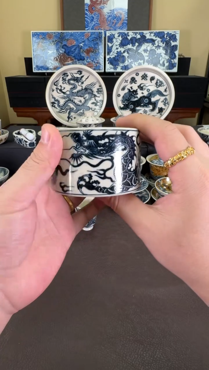 【闪购商品】瓷片二号釉1351龙纹扳指杯