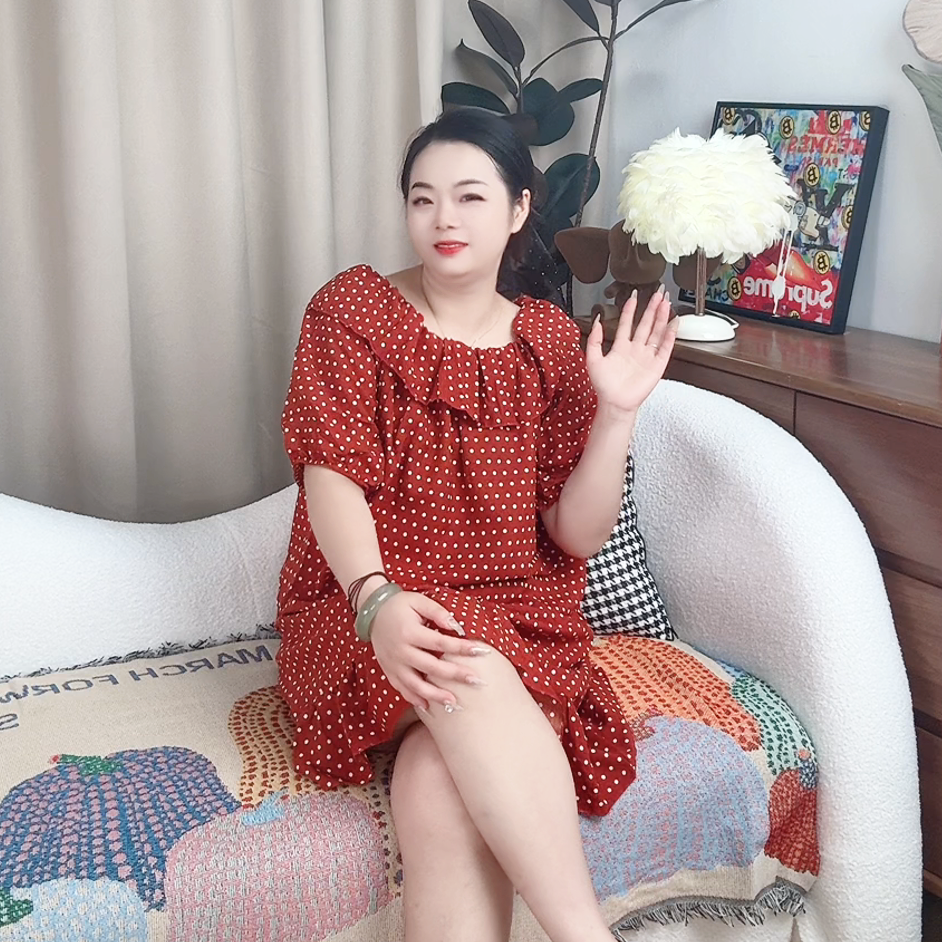 波点大码家居服时尚舒适短袖睡裙透气女士250斤可穿荷叶边睡裙