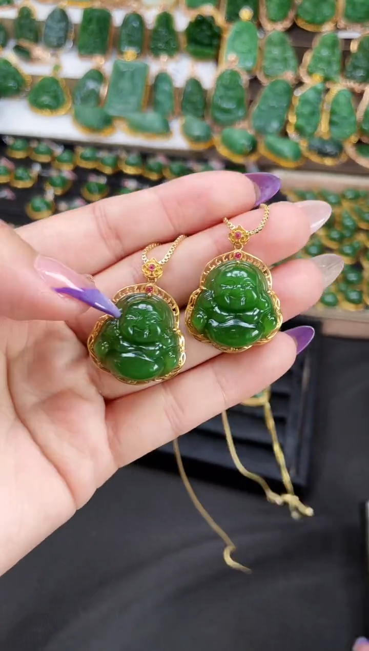 【闪购商品】和田玉吊坠18K金镶嵌25MM多样性发一