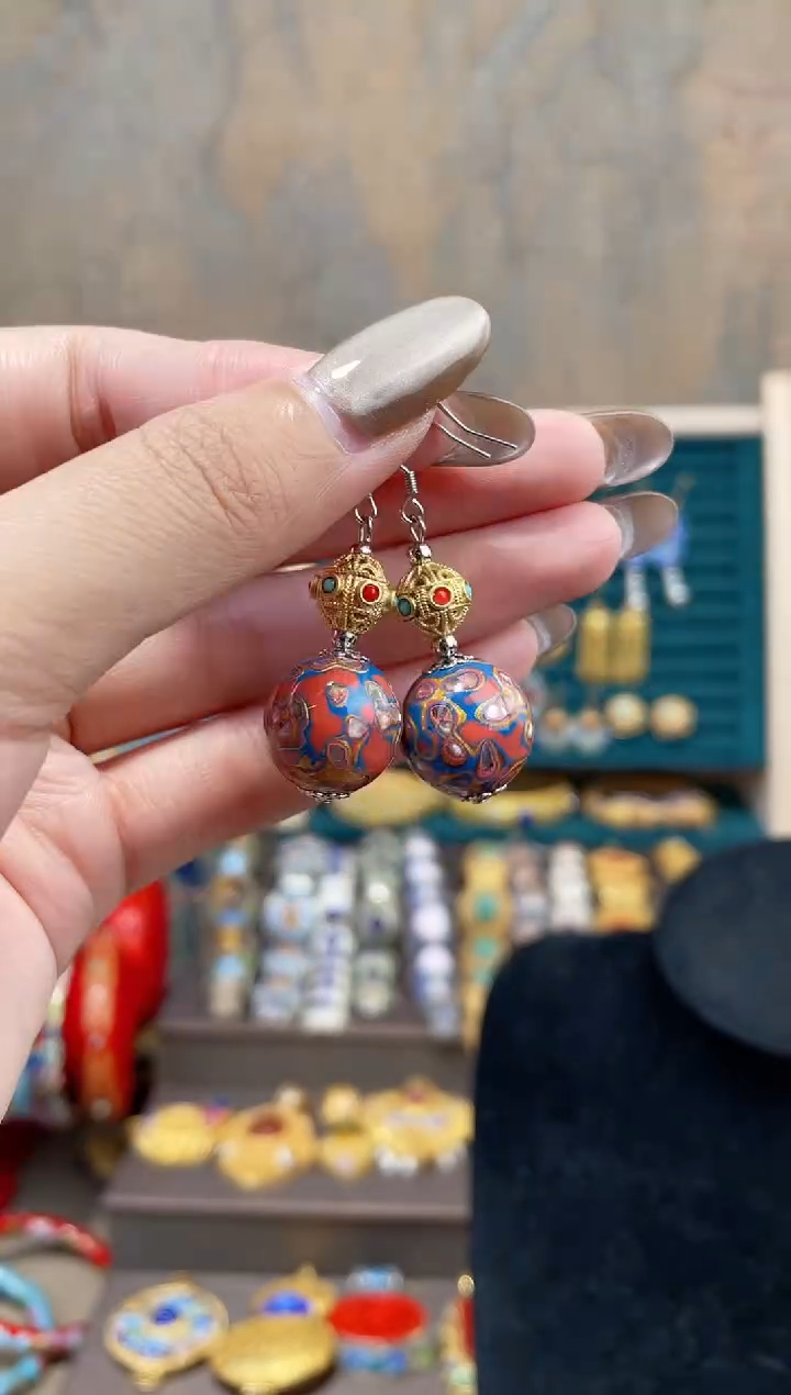 【闪购商品】非遗犀皮漆精品耳环橙粉色
