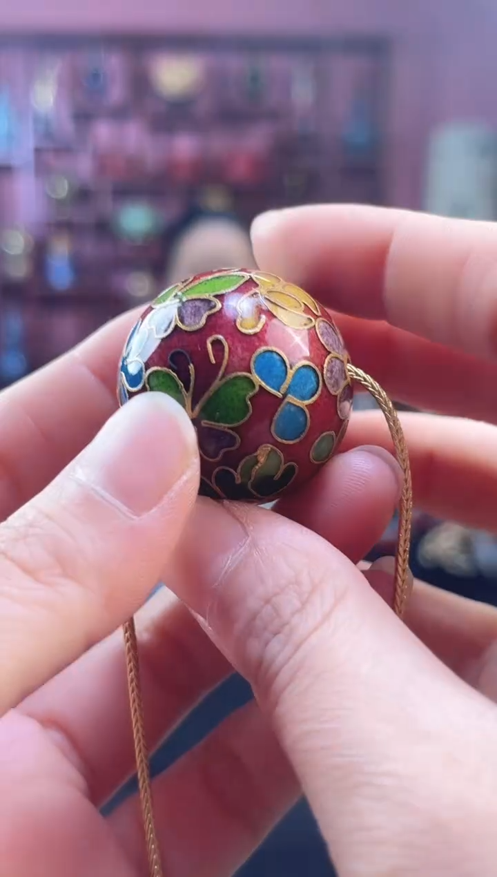 非遗 景泰蓝3.0单珠+蛇骨链 银兰砖红