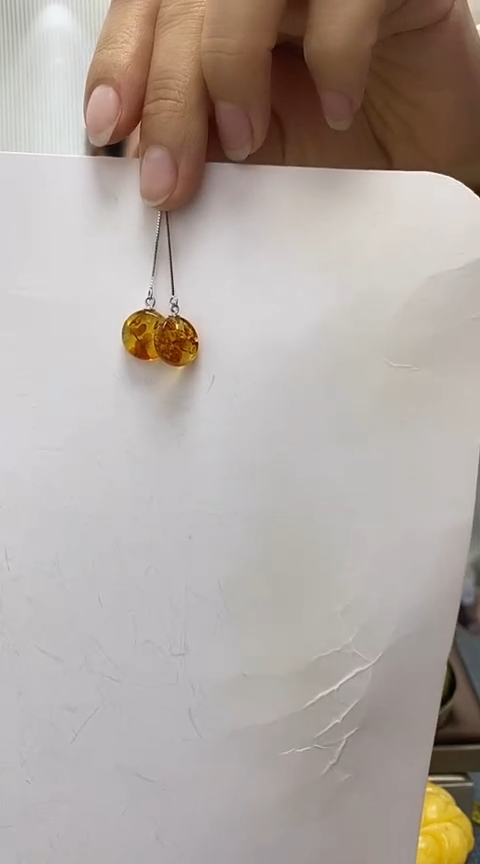 【闪购商品】琥珀裸石银S925镶嵌花珀耳线