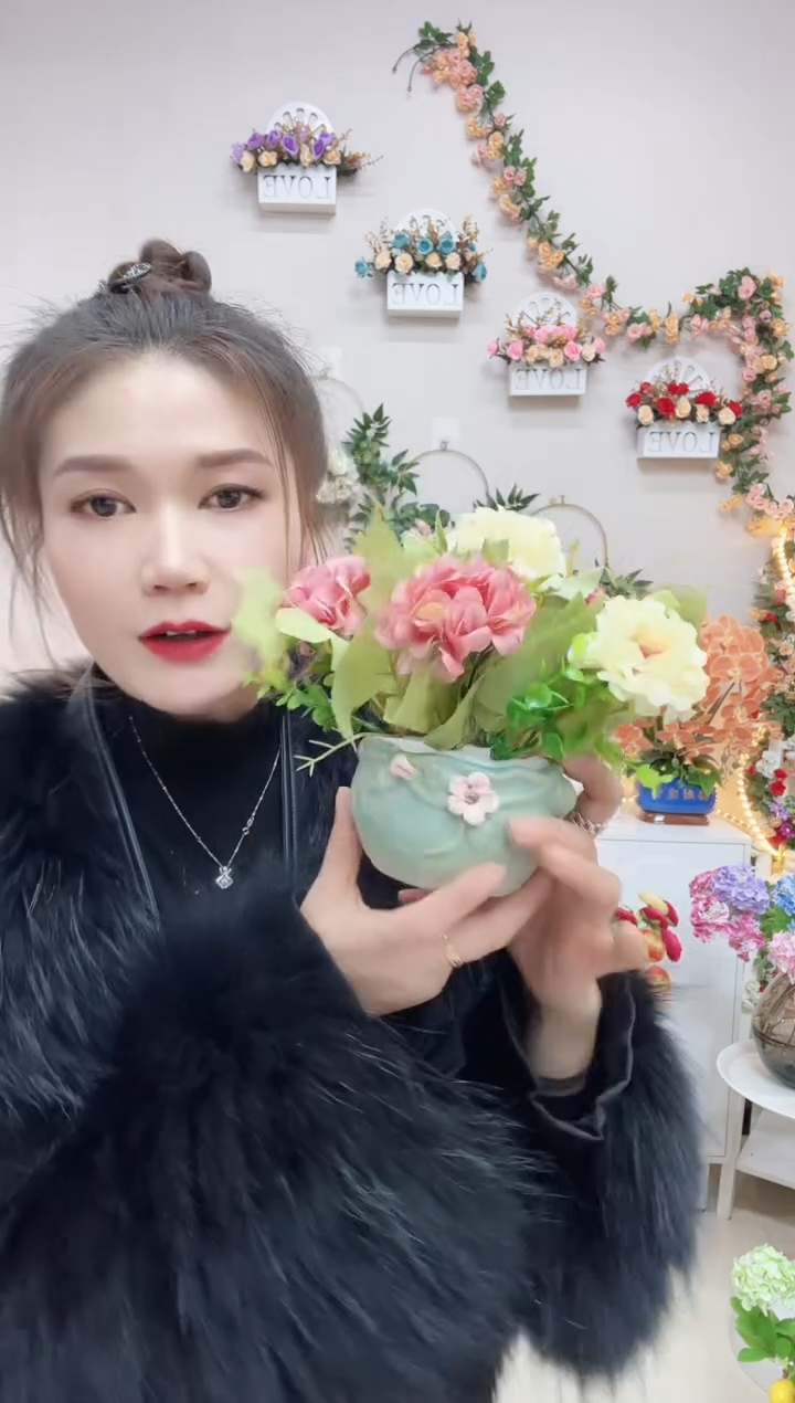 复古绣球花+陶瓷花盆