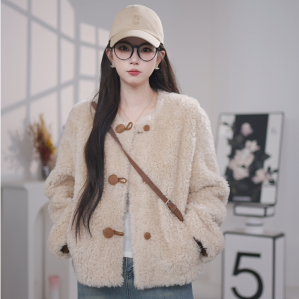 CHEN/5211设计师冬季新款时尚气质100%羊毛加厚短款外套