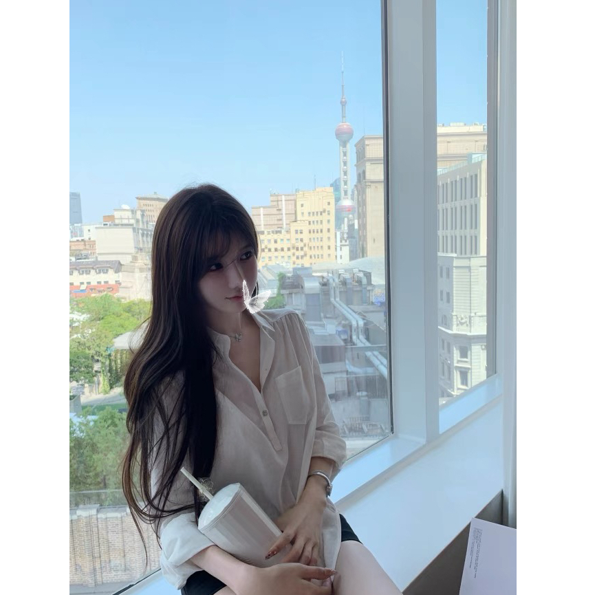 羊咩咩YanG【品牌升级清仓捡漏】智性老钱白色防晒衬衫女七分袖上衣