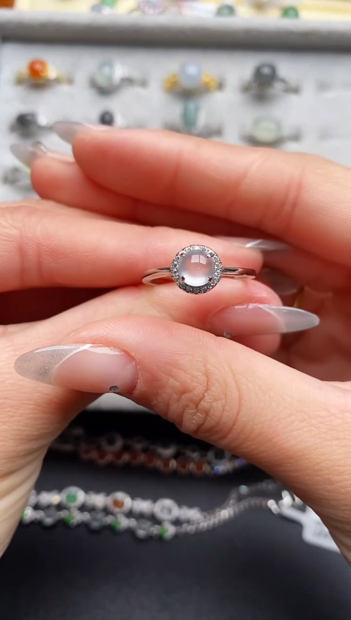 【闪购商品】翡翠戒指银S925镶嵌555555555+5