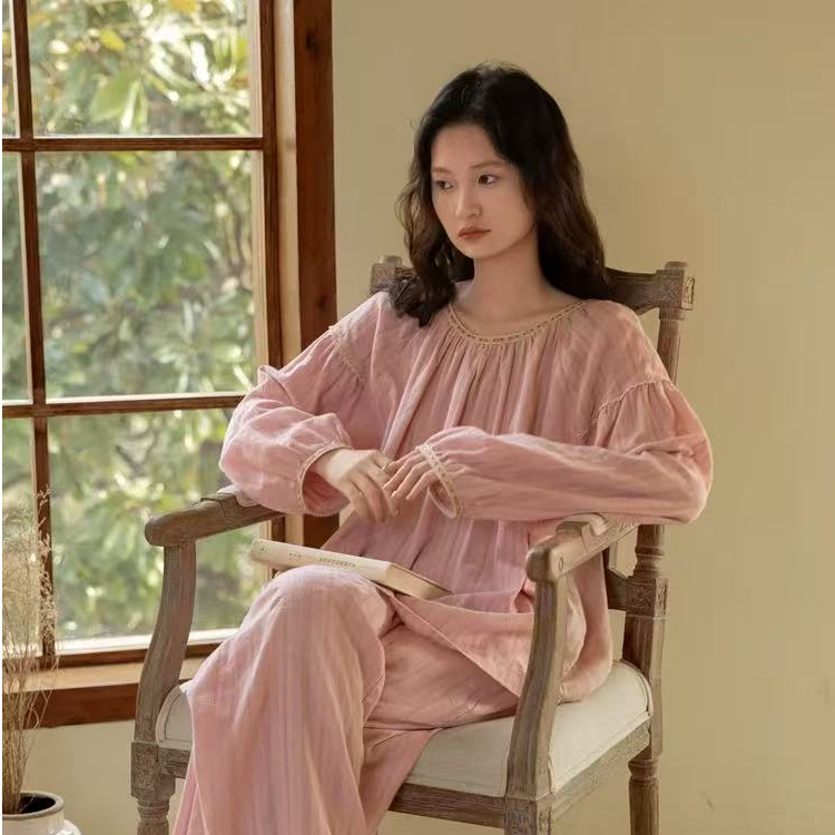 小舞【苍山洱海】蕾丝长袖甜美娃娃领春季气质休闲纯棉睡衣家居服
