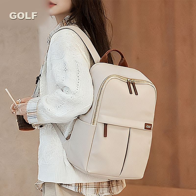 GOLF/高尔夫双肩包女休闲时尚背包轻便大学生书包16寸薄本电脑包