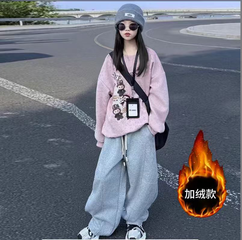 女童秋冬加绒加厚运动裤子2025新款儿童香蕉版型卫裤女孩休闲长裤