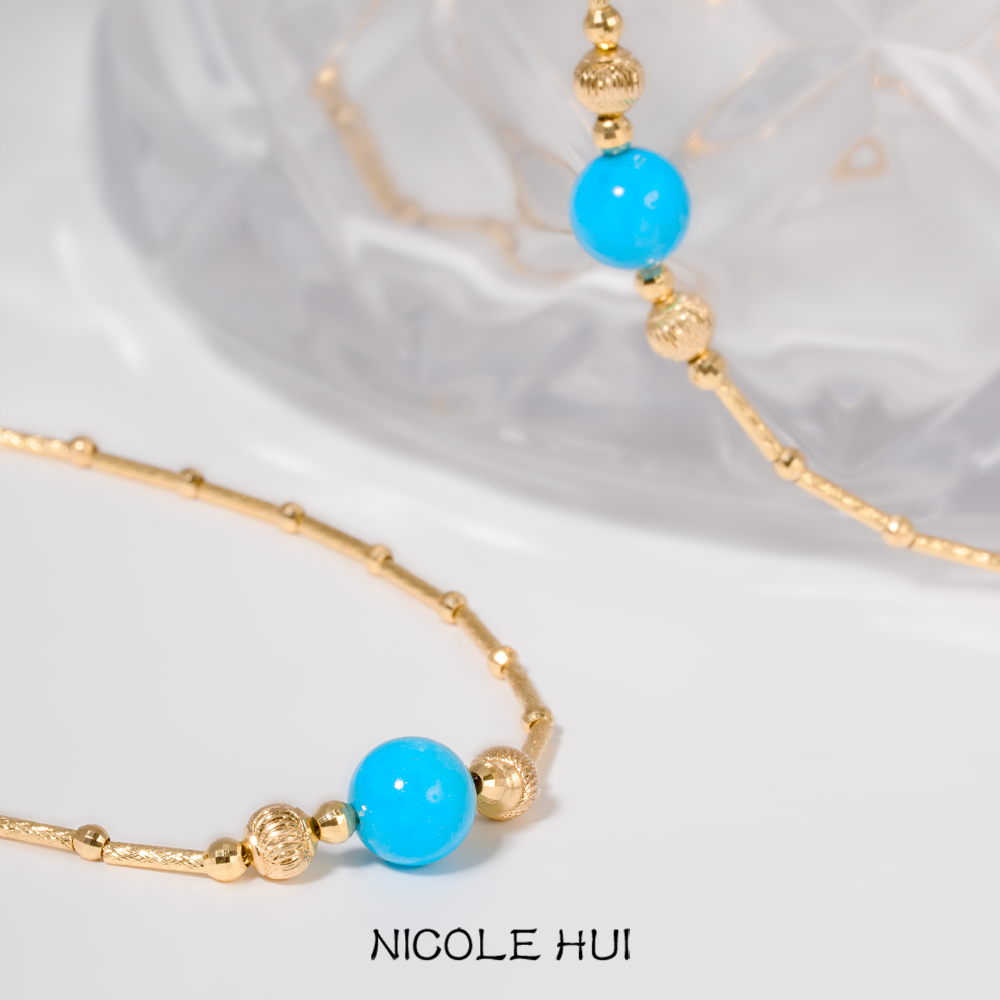 倪可卉18K金睡美人蓝松手链项链天然绿松石高瓷蓝松新款成功之石