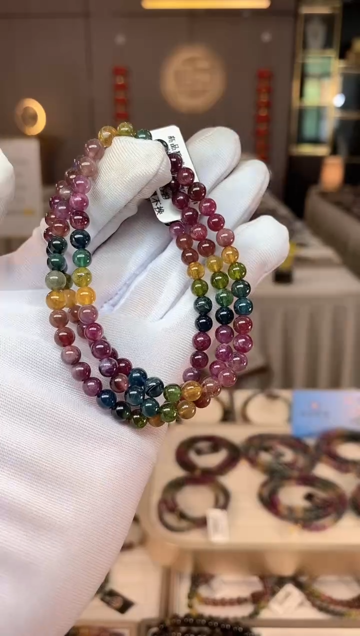 未镶嵌冰透体老矿碧玺彩虹三圈手串5mm+碧玺多样性发货一条xion
