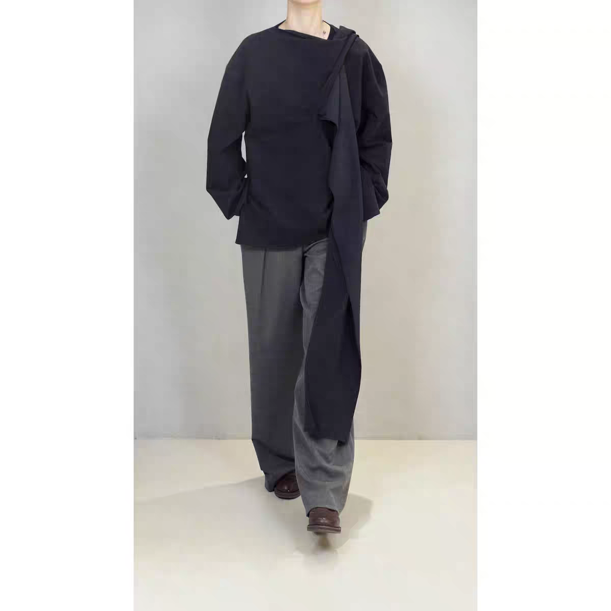 意大利VBC羊毛法兰绒 多穿飘带垂荡领衬衫