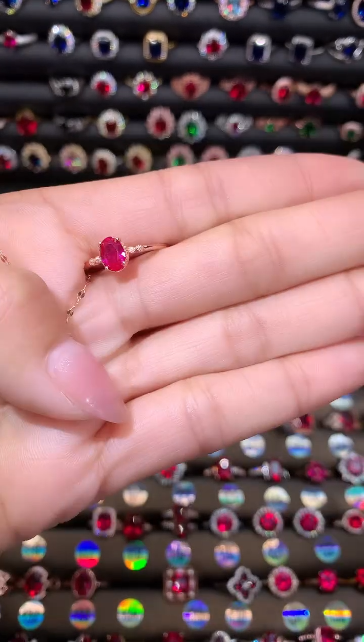 【闪购商品】红宝石戒指银S925镶嵌57玫瑰金