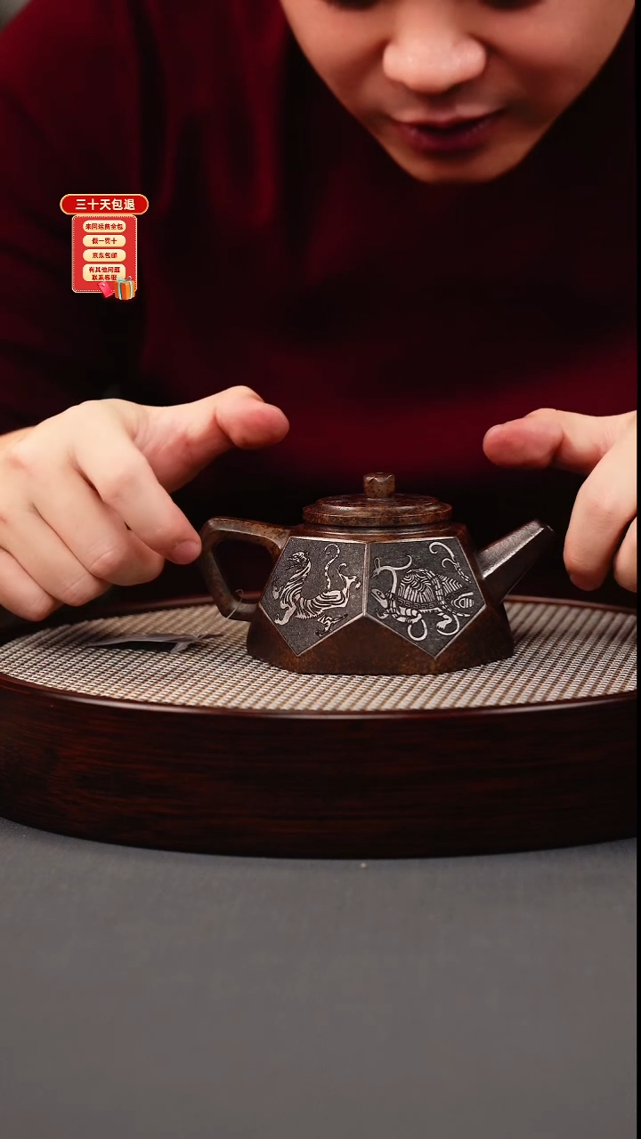 茶壶紫砂龙背青 柴烧 钻石 四大神兽