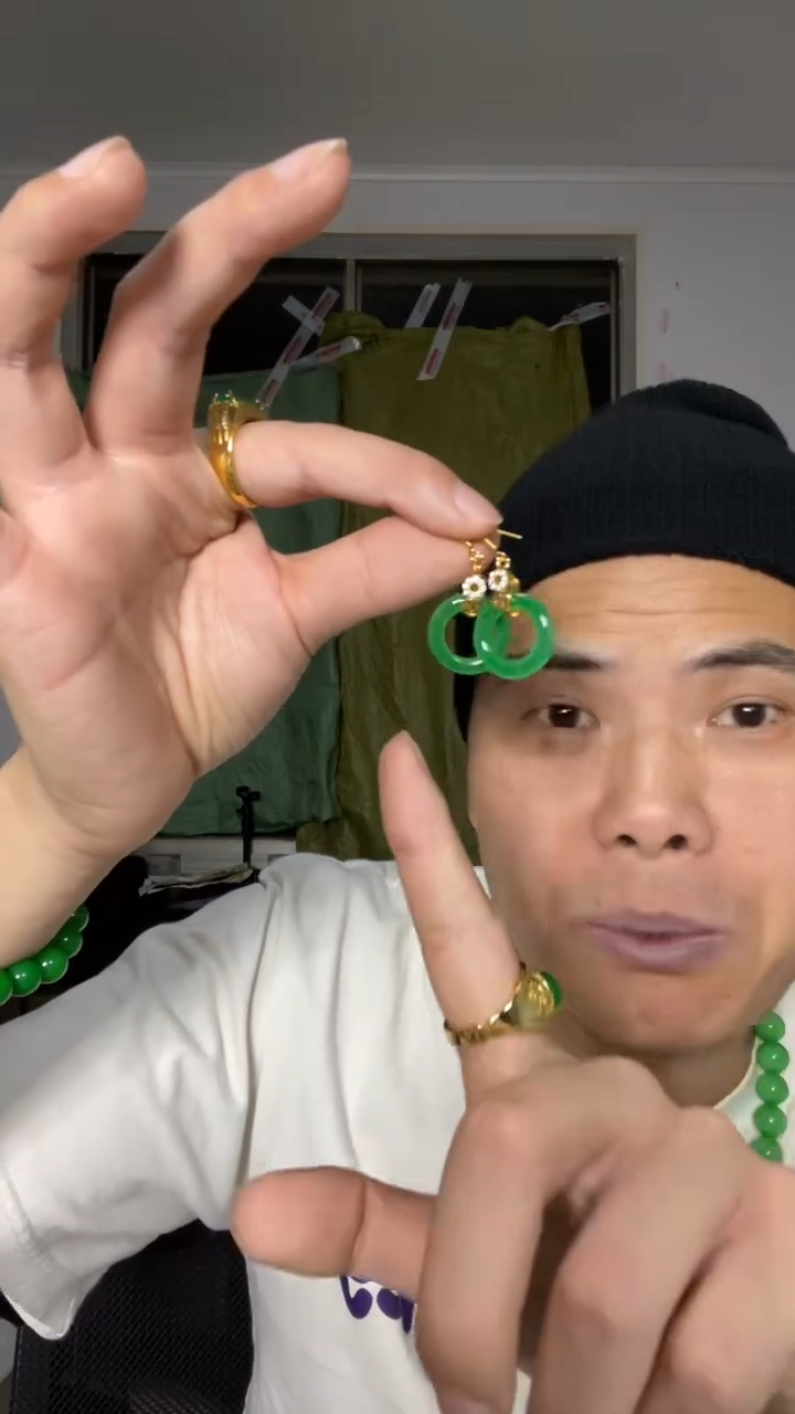 翡翠未镶嵌耳坠【小伍珠宝】缅料圆圈满绿耳钩