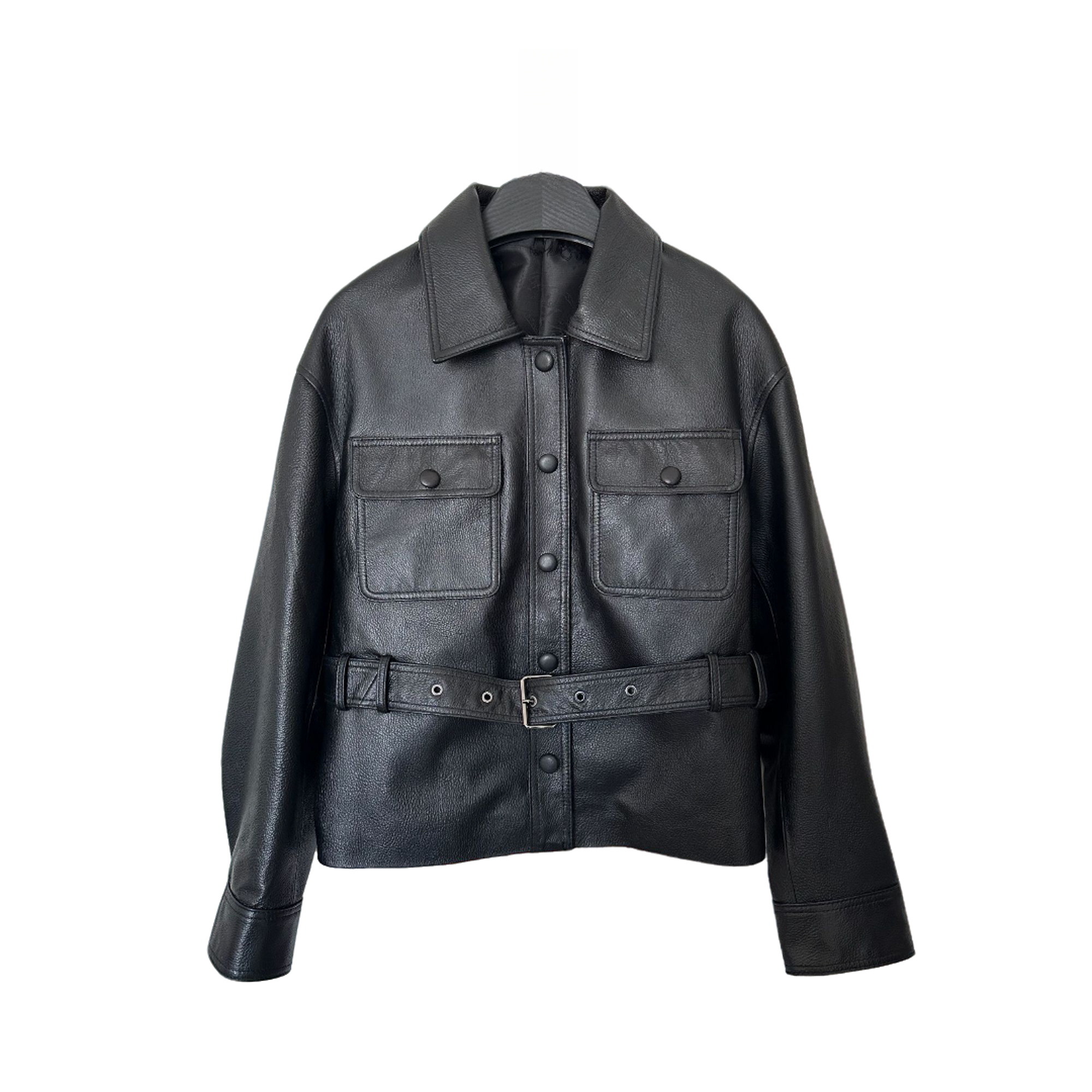 【JY】宋佳同款  南瓜色/黑色荔枝纹绵羊皮真皮女式外套时尚