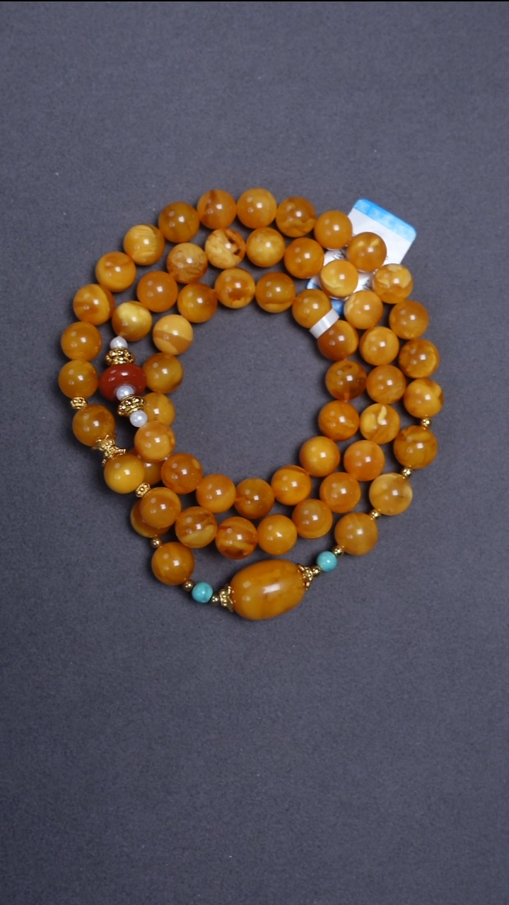 蜜蜡颈饰未镶嵌花蜡圆珠项链