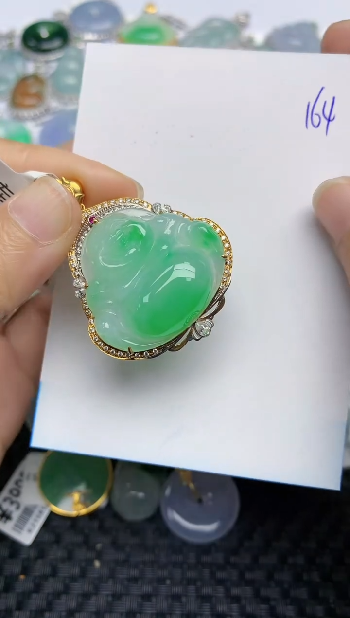 【闪购商品】翡翠挂件18K金镶嵌天然A货翡翠 164