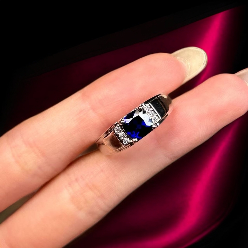 如懿高订183-轻奢培育丝绒蓝宝石精切合金戒指