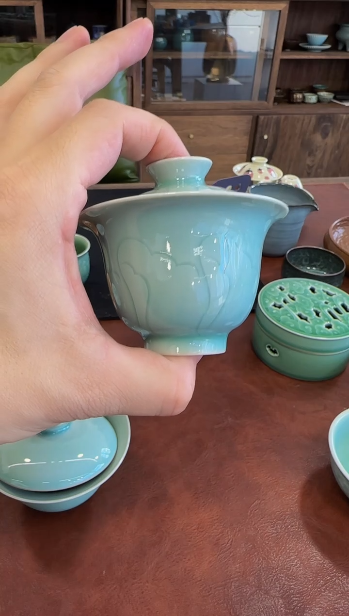 小羽毛·粉青小盖碗·粉青